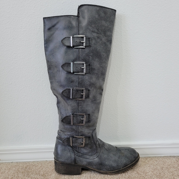 Madden Girl Shoes - Madden Girl Gray Minlin Moto Buckle Boots Womens 8.5